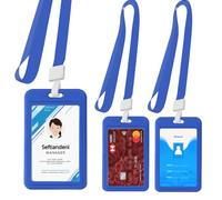 AZWOOD Porta badge con finestra double face, set di 3 porta badge verticale in plastica rigida con cordini per ufficio, scuola, carta d'identità, carte di credito, chiavi di prossimità, patente di