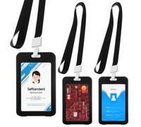 AZWOOD Porta badge con finestra double face, set di 3 porta badge verticale in plastica rigida con cordini per ufficio, scuola, carta d'identità, carte di credito, chiavi di prossimità, patente di