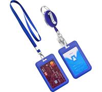 AZWOOD - Porta carte di plastica verticale con custodia protettiva rigida nera per carta d'identità con portachiavi porta carte trasparente con cordino per ufficio scuola