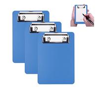 AZWOOD Portablocco A6 in Plastica, 10 x 15cm Piccolo Porta Blocco con Sistema di Fissaggio a Parete e Clip in Metallo - Mini Cartella Appunti per Blocco Note Ricevute Elenchi Tascabili (Blu, 3 pezzi)