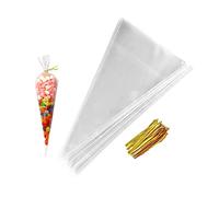 AZWOOD - Sacchetti trasparenti per caramelle, 30 x 16 cm, 100 sacchetti per caramelle con 100 raccoglitori, sacchetti di cellophane trasparenti per caramelle, cioccolato, biscotti, popcorn