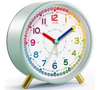 Azxb Sveglia per bambini, silenziosa, senza ticchettio, orologio analogico per imparare a scuola per principianti, sveglia per insegnare l'ora per bambini, elegante orologio rotondo in metallo