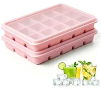 Azxb Vassoi per cubetti di ghiaccio con coperchio, 2 confezioni da 30 cubi, resistenti, impilabili, flessibili, in silicone, per congelatore, con 2 coperchi rimovibili in silicone, per alimenti per