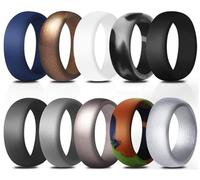 AZYOUNG - Set di 10 anelli da uomo in silicone, larghezza 8,7 mm, con cupola morbida, colore blu e grigio, taglia US 7-14, Silicone, Senza pietre preziose