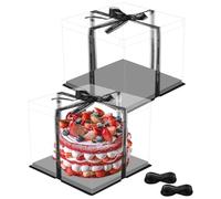 Azyvum 2 Pezzi 10 Pollici Scatola per Torta Trasparente,da Regalo in Plastica con Coperchio, a Doppio Strato,Regalo con Coperchio Plastica con Base e Nastro Scatole per Dolci da Forno(30 * 30 * 25cm)