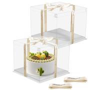 Azyvum 2 Pezzi 10 Pollici Scatola per Torta Trasparente,da Regalo in Plastica con Coperchio, a Doppio Strato,Regalo con Coperchio Plastica con Base e Nastro Scatole per Dolci da Forno(30 * 30 * 25cm)