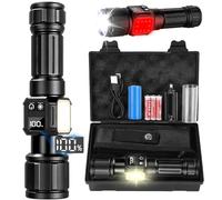 Azyvum Torcia LED Potente Professionale, Ricaricabile Super Luminoso Zoomabile Torcia Alta Potenza con 9 Modalità di Illuminazione,IP67 Impermeabile Flashlight per Campeggio Emergenza Trekking