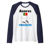 Azzorre souvenir delfino amante delfino guardando bandiera Portogallo Maglia con Maniche Raglan