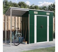 Azzrora Capanno Attrezzi, Casette Giardino, Casetta da Giardino, Casetta Attrezzi, Capannone per Esterno, Capanno da Giardino Tetto Esteso Verde 277x110,5x181cm Acciaio