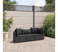 Azzrora Set di mobili da giardino in rattan, per terrazze, balconi, divani, lounge e lounge, in rattan, per balconi, divani, con cuscino, nero, 3-TLG-Type-2