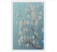 Azzurro chiaro Fiori di albicocca Stampa su tela Fiori 3D Quadri su tela per Arte muraria Stampa Decorazione della camera da letto Casa Ufficio Decorazioni 120Lx80W cm Senza Cornice