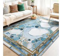 Azzurro Chiaro Tappeto lavabile per corridoio, 60 x 90 cm a pelo basso morbido e antiscivolo tappeto da bagno, con stampe Lusso Arte Decorativo Bordo In Marmo, per cucina camera da letto ingresso