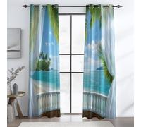 Azzurro Tende Oscuranti per Protezione della Privacy, Oscuranti a Occhielli Spiaggia Naturale Palme Isola Stampato - Facili da Lavare per Casa o Ufficio, L 70 x A 145 cm (2 Pannelli)