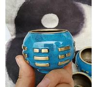 (azzurro) Tibet Buddha campana suono yoga meditazione canto ciotola in ottone campana artigianale musicoterapia tibetana, ciotola bagua, accessorio taoista, 1 pezzo, taglia L: altezza 5 cm, larghezza