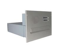 B-04 Cassetta postale 2 posti passante a muro in acciaio inox con 2 campanelli e citofono (profondità: 39-62 cm)