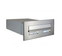 B-04 Cassetta postale 2 posti passante a muro in acciaio inox con 2 campanelli (profondità: 39-62 cm)