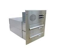B-042 Cassetta postale 2 posti passante a muro in acciaio inox con 2 campanelli e citofono (profondità: 39-62 cm) - LETTERBOX24.de