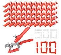 B-055-A 601 Pezzi Sistema Di Cunei Per Piastrelle Con Pinze Per Piastrelle Con 500 Distanziatori Per Piastrelle Da 2 Mm e 100 Cunei Riutilizzabili e 1 Pinza