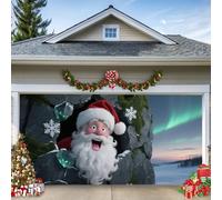 B, 6,5 x 5 ft/2 x 1,5 m, striscione natalizio per porta del garage, divertente Babbo Natale che scruta attraverso il foro del muro, grande decorazione per le vacanze all'aperto per casa, feste e