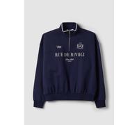 B.ANGEL, Felpa Half Zip Blu In Misto Cotone Con Scritta Frontale Regular Fit, Donna, Blu, Taglia: S