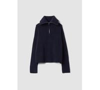 B.ANGEL, Maglia Blu In Lana Elasticizzato Half Zip, Donna, Blu, Taglia: L