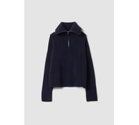 B.ANGEL, Maglia Blu In Lana Elasticizzato Half Zip, Donna, Blu, Taglia: M