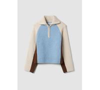 B.ANGEL, Maglione Azzurro Half Zip In Lana Elasticizzato, Donna, Beige, Taglia: L