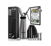 B-ARS-Sifone Cucina Professionale Acciaio Inox 500ML Con Accessori Completi Per Panna Montata Spume Salse Include Bocchette Spazzola Ebook Facile Da Pulire Per Uso Domestico