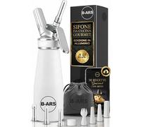 B-ARS Sifone Da Cucina Professionale 500ML In Alluminio BIANCO Con Bocchette Acciaio E Plastica Pulizia Facile Accessori Inclusi Per Spume Panna Montata Dolci E Salate Mousse Decorazioni