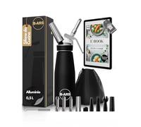 B-ARS Sifone da Cucina Professionale 500ML in Alluminio Nero con Bocchette Acciaio E Plastica Pulizia Facile Accessori Inclusi per Spume Panna Montata Dolci E Salate Mousse Decorazioni