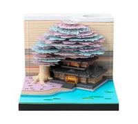 B BachVibes Blocco note 3D non incollato, modello di serratura 3D con scatola di visualizzazione trasparente, 9 x 8 x 5 cm, 170 fogli, decorazione da tavolo (Casa & Albero, viola)