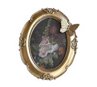 B Baosity Cornice Fotografica Ovale Vintage Da Appendere O Appoggiare con Motivo Floreale Farfalla Artigianale Resina per Foto Poster Collage Adatta per Casa, Oro