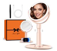 B Beauty Planet Specchio da Trucco Illuminato 30 X con 3 Luci di Colore, LED Dimmerabile e Regolabile in Altezza - Specchio Cosmetico 2 Lati per Bagno - Regalo per Donne Rosa