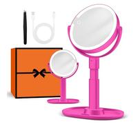 B Beauty Planet Specchio da Trucco Illuminato 30 X con 3 Luci di Colore, LED Dimmerabile e Regolabile in Altezza - Specchio Cosmetico 2 Lati per Bagno - Regalo per Donne Magenta