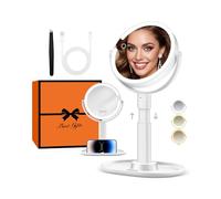 B Beauty Planet Specchio da Trucco Illuminato 30 X con 3 Luci di Colore, LED Dimmerabile e Regolabile in Altezza - Specchio Cosmetico 2 Lati per Bagno - Regalo per Donne Bianco