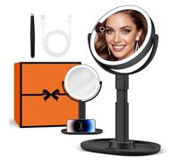 B Beauty Planet Specchio da Trucco Illuminato 30 X con 3 Luci di Colore, LED Dimmerabile e Regolabile in Altezza - Specchio Cosmetico 2 Lati per Bagno - Regalo per Donne Nero