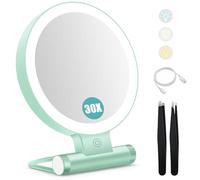 B Beauty Planet Specchio d'ingrandimento con luce 30X, specchio per il trucco a doppio lato con ingrandimento 1X/ 30X e pinzetta, 2000mAh 3 modalità di colore con luminosità regolabile