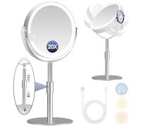 B Beauty Planet Specchio ingranditore con luce, specchio per il trucco con ingrandimento, doppio specchio ingranditore 1X & 20X per il bagno, altezza regolabile e colori chiari (argento)