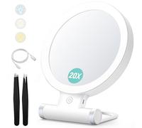 B Beauty Planet Specchio trucco con luci, 20X/1X doppio lato portatile illuminato trucco bellezza specchio, illuminazione a 3 colori, touch screen dimmerabile