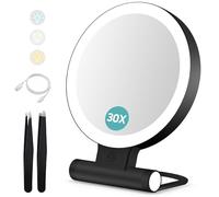 B Beauty Planet Specchio trucco con luci,doppio lato portatile illuminato trucco bellezza specchio (Nero-30x Specchio di vanità illuminato)