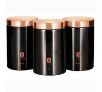 B BERLINGER HAUS BERLINGERHAUS PROFESSIONAL PRECISION Rose Set di 3 barattoli da cucina in acciaio inox resistente, 11 x 17,8 cm, per conservare tè, caffè e zucchero, nero metallizzato/oro rosa