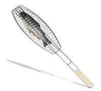 "B-BLACK" GRATICOLA per Pesce Un Posto GRIGLIA per Un Pesce Barbecue 35 X 14 CM con Manico in Legno