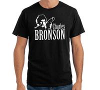 B&C Charles Bronson Film TV Retro Stencil T-Shirt Girocollo Stampa Bianca Nero