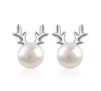 B.Catcher Orecchini a bottone Antler da donna, in argento Sterling 925 con perle d'acqua dolce, collezione natalizia, Adatto per Natale, San Valentino o il compleanno.