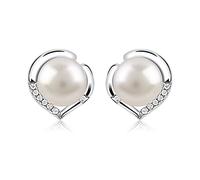 B.Catcher Orecchini in Argento Sterling 925 con Perle d’Acqua Dolce e Zirconi - Design a Cuore, Elegante e di Lusso, Regalo Perfetto