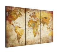 B&D XL - Quadro Acustico Mappamondo 120x80 cm 3 Pezzi schiuma acustica Quadri Moderni - Stampa su Tela - Protezione dai Rumori Fonoassorbente Mappa del Mondo Marrone Vintage Beige 020213-2