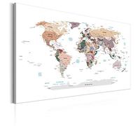 B&D XXL - Lavagna Di Sughero per Puntine - Mappa Mondo 120x80 cm 1 Pezzo - Bacheca Sughero da Parete & Quadro su tela in un Uno - Grande Decorativo per Parete per le Note - Geografica k-B-0010-p-c