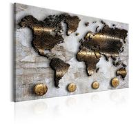 B&D XXL - Lavagna Di Sughero per Puntine - Mappa Mondo 120x80 cm 1 Pezzo - Bacheca Sughero da Parete & Quadro su tela in un Uno - Grande Decorativo per Parete per le Note - Geografica k-A-0047-p-a