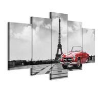 B&D XXL - Quadri Moderni per Camera da Letto Grandi, Parigi Auto 200x100cm | Chiodi Inclusi, 5 Pezzi, Quadro Moderno, Componibili, Decorazione da Parete, Resistenti Allo Sbiadimento, Produzione Europea