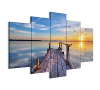 B&D XXL - Quadri Moderni per Camera da Letto, Uccelli Tramonto, 150x75 cm | Chiodi Inclusi, 5 Pezzi, Quadro Moderno, Pannelli Decorativi, Murale Arte, Paesaggio Marino, Resistenti Allo Sbiadimento
